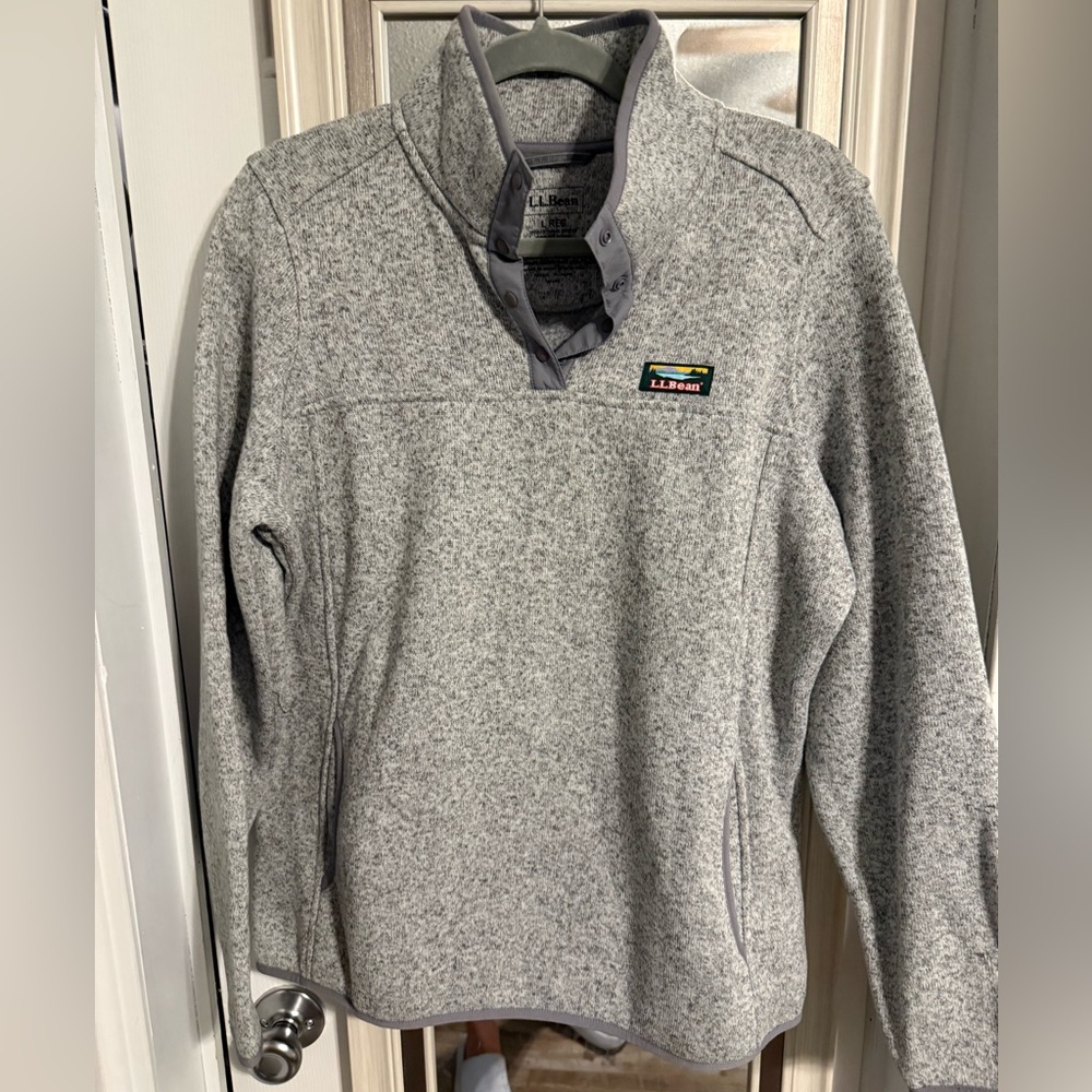 L.L. Bean Light Heather Gray Quarter-Snap Fleece Pullover